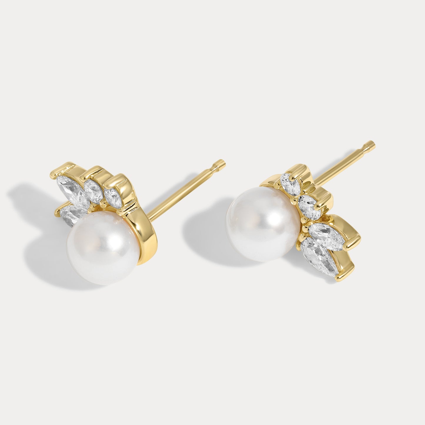 Pearl and Diamond Leaf Studs