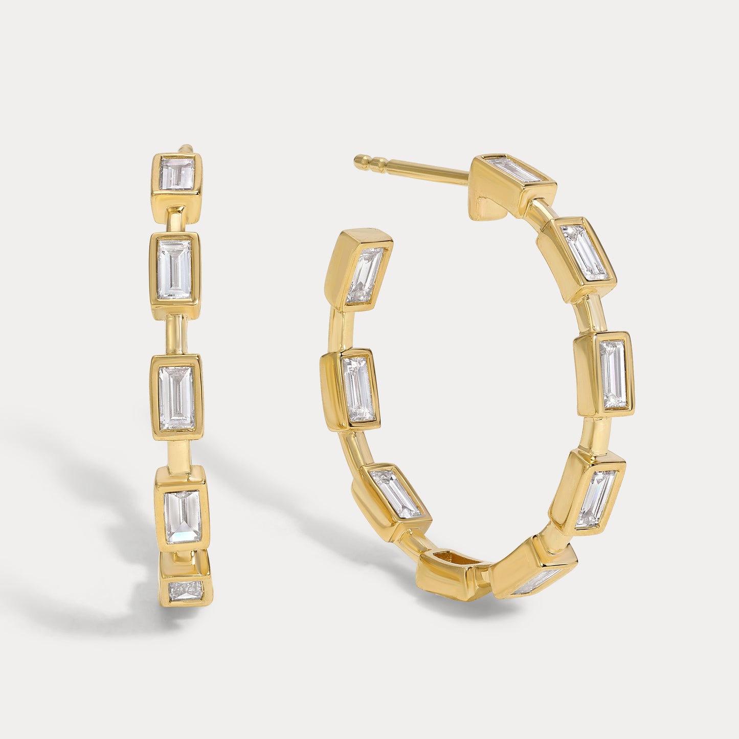 Bezel Baguette Diamond Hoops