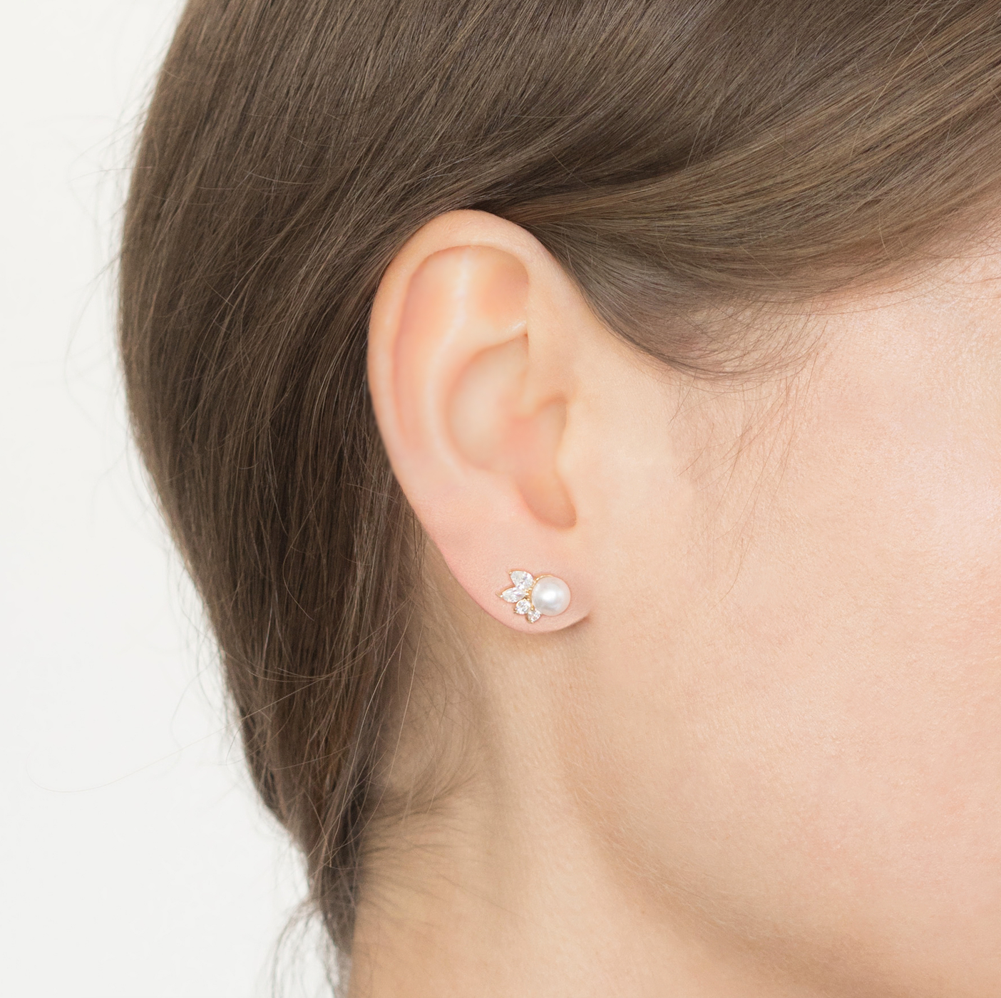 Pearl and Diamond Leaf Studs