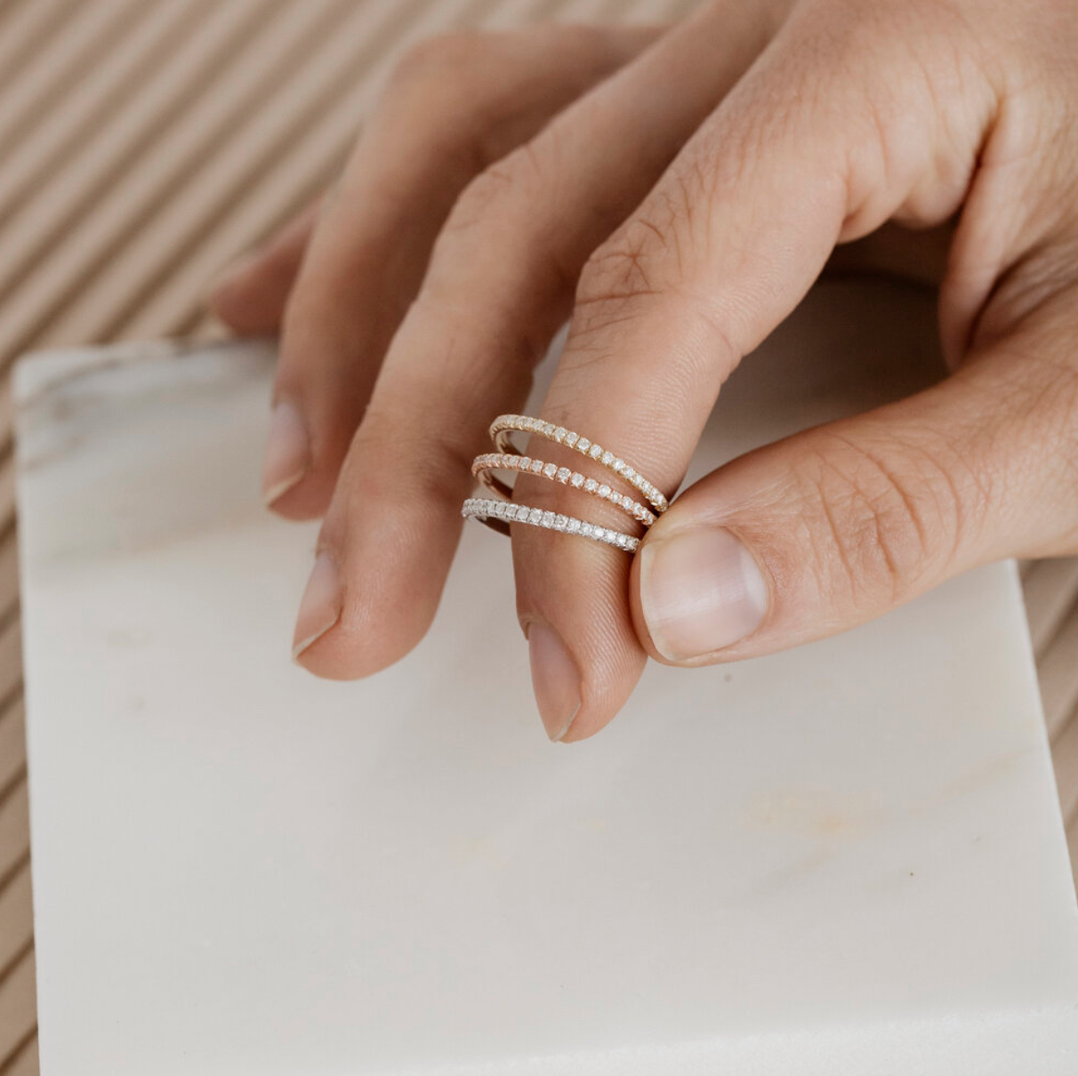 Dainty French Pavé Eternity Diamond Band